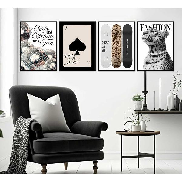 Trendy Leopard Wall Art Stockholm Style Room Wall Decor Chic Luxury Y2k Fashion Cheetah Posters Disco Ball Girls Wanna Have Fun Pictures Prints