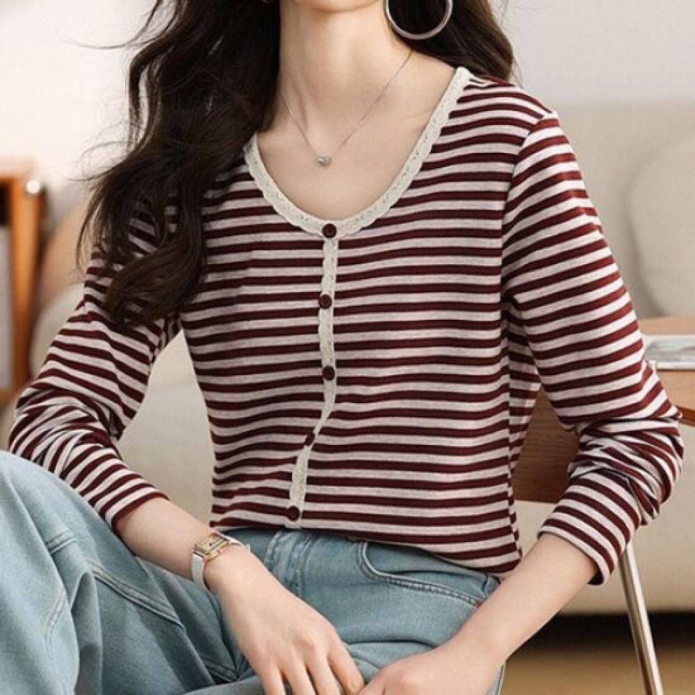 Navava NT1418 STriped U Neck Long Sleeve T shirT