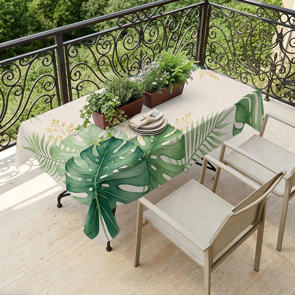 Summer Green Palm Leaf Rectangle Tablecloth for Table Decor Reusable Kitchen Dining Tablecloth Wedding Party Decorations