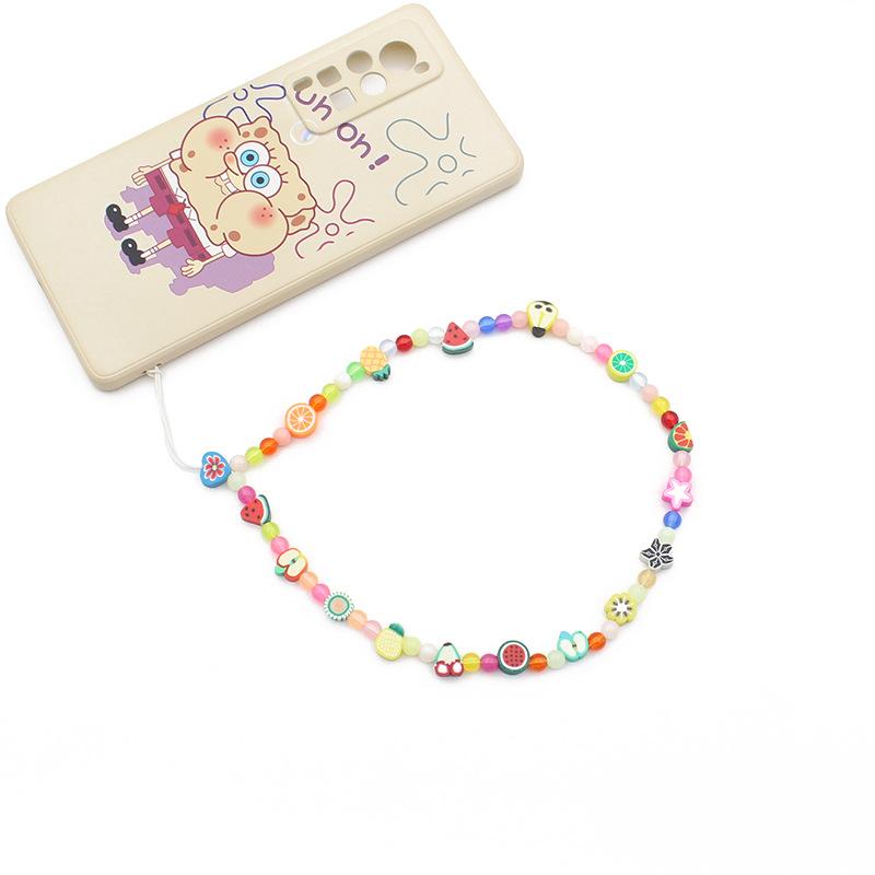 Mobile Phone Chain Beaded Colorful Cartoon Fruit Smiling Face Soft Pottery Letter Beaded To Prevent Mobile Phone from Hanging Chain.