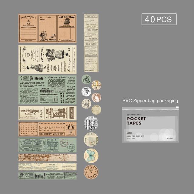 

4 конструкции, 40 шт./лот, винтажные прицелы, простые полосатые карманные ленты, деко-наклейки для скрапбукинга, пуля, журнал, деко, наклейки recall