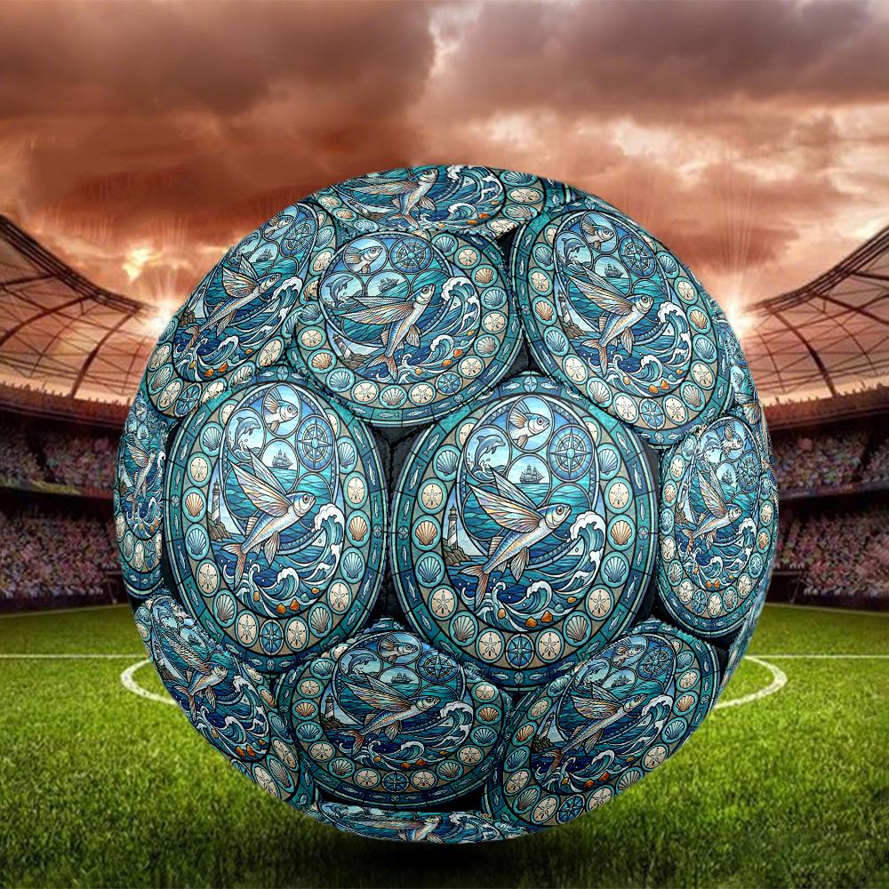 Marine Life Glass Round Football Size 5 Adult Ball Suitable for Training Matches and Outdoor Team.