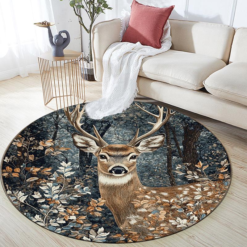 Elk Round Area Rug,Carpet Rug for Living Room Bedroom Sofa Playroom Decor,Non-slip Floor Mat