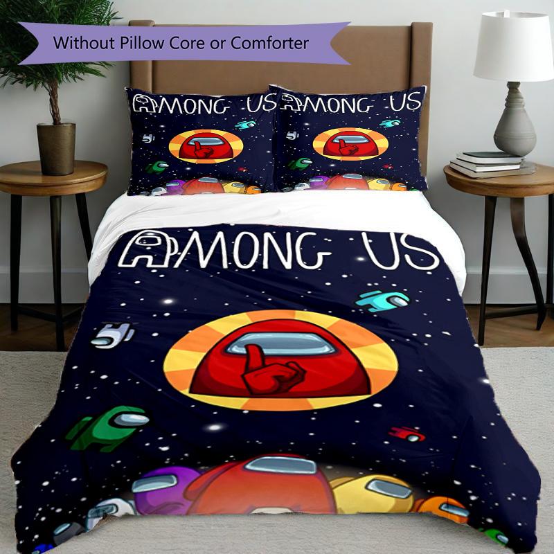3pcs Duvet Cover Set (1*Duvet Cover + 2*Pillowcase, Without Core), Among Us Print Bedding Set, Bedroom Decor, All‑Season, Birthday Gift