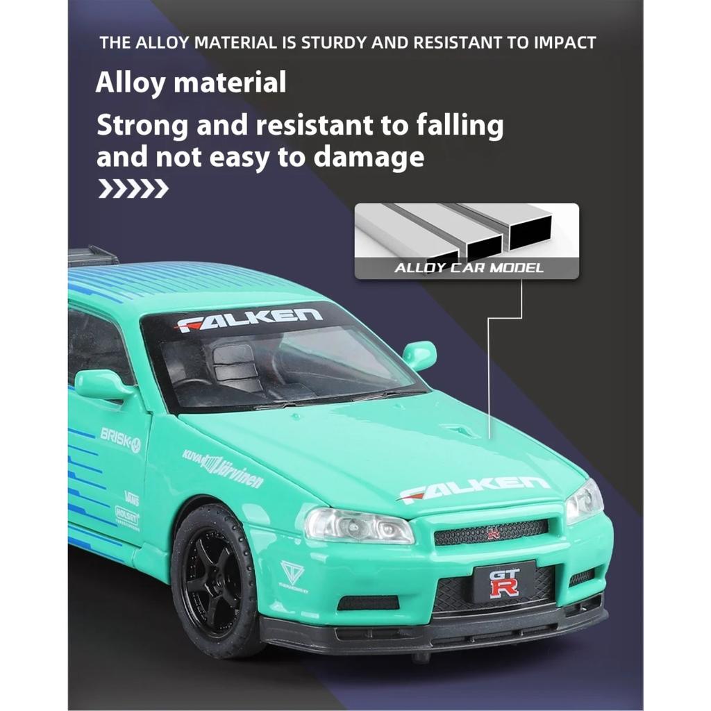 1/32 Scale GTR Skyline Alloy Car Model W/LED Lights & Sound Effects, Perfect Toy for Kids, Collectible Racing Car Display
