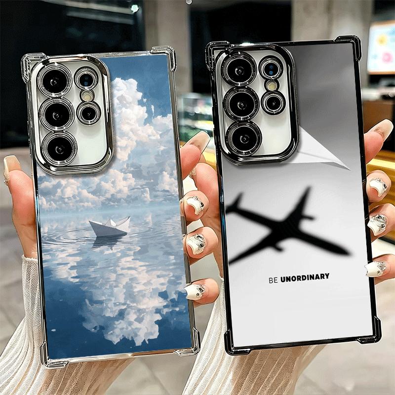 Papierflugzeug Boot Traum Beschichtung Handyhülle Für Samsung Galaxy S24 S25 FE S26 Edge S23 Ultra S22 S21 Plus S20 Anti-Fall Airbag