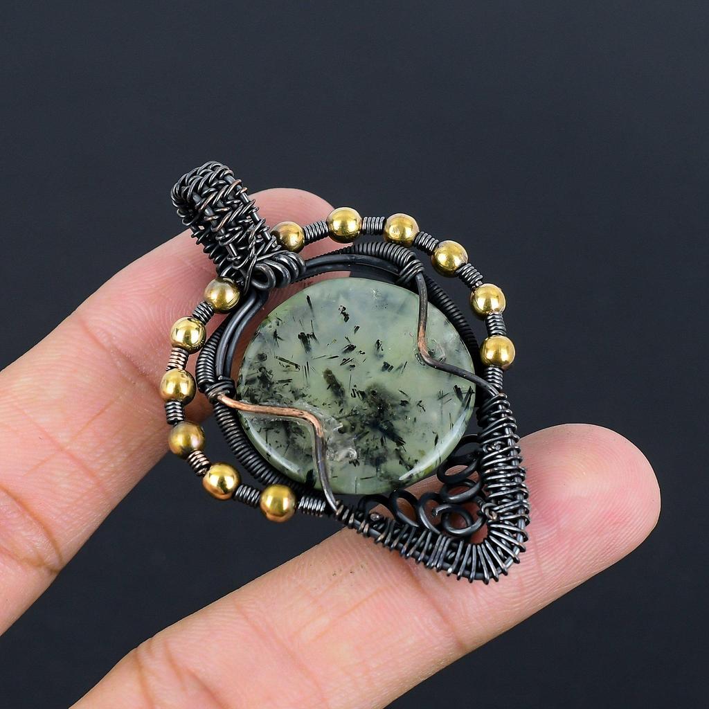 Prehnite Jewelry, 999 Copper Wire Wrapped Pendant Handmade Gemstone Jewelry, Gifts For Wife Brand New Pendant