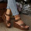 Sandali con Tacco Spesso Stile Romano 2026 Moda Estiva Donna Taglia Grande Fibbia a Cinturino Tacco Alto Piattaforma Ciabatte Pelle PU