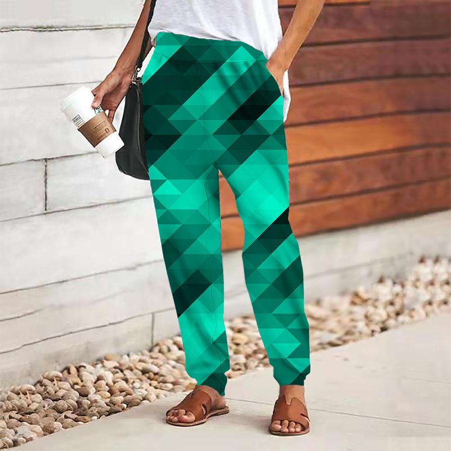 

Женские брюки с абстрактным принтом, на шнуровке, с эластичной талией, свободные брюки, повседневные длинные брюки, брюки с карманами XL зелёный