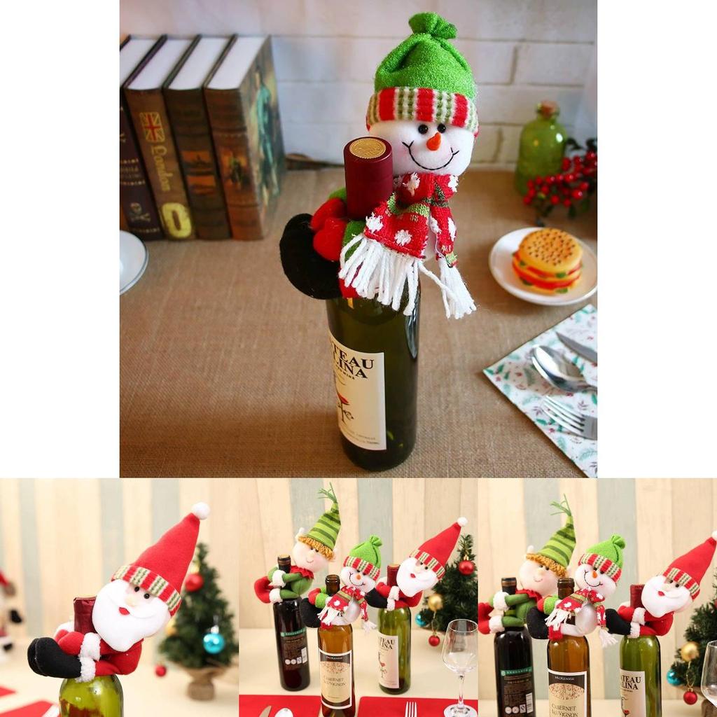 Manchons pour bouteilles de vin Père Noël et Bonhomme de neige avec design cartoon pour décoration de fête de Noël
