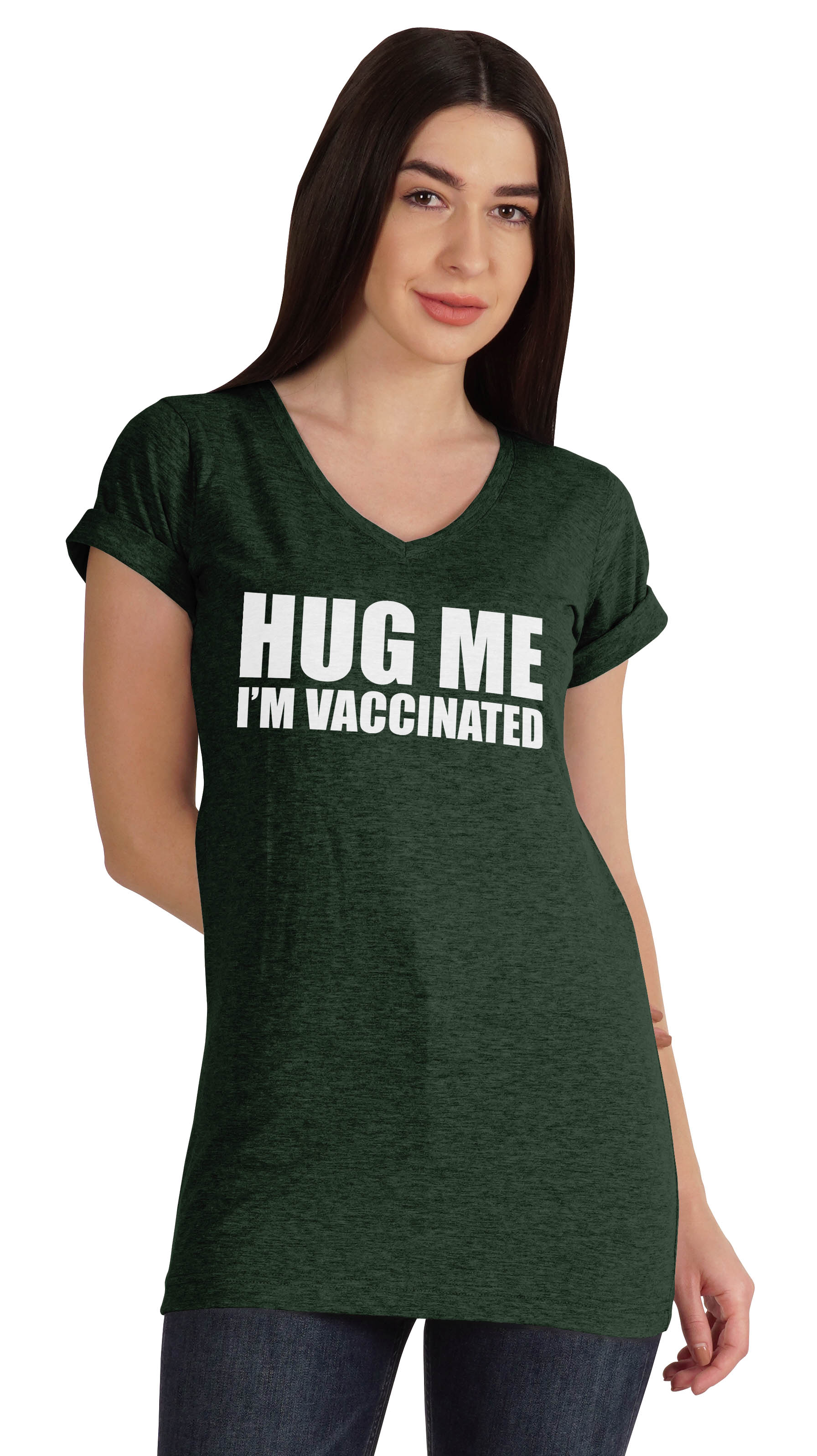 

Inkmeso Обійми мене, я щеплений. Жіноча смішна футболка з круглим вирізом Pro-Vaccine XS темно-зелений колір