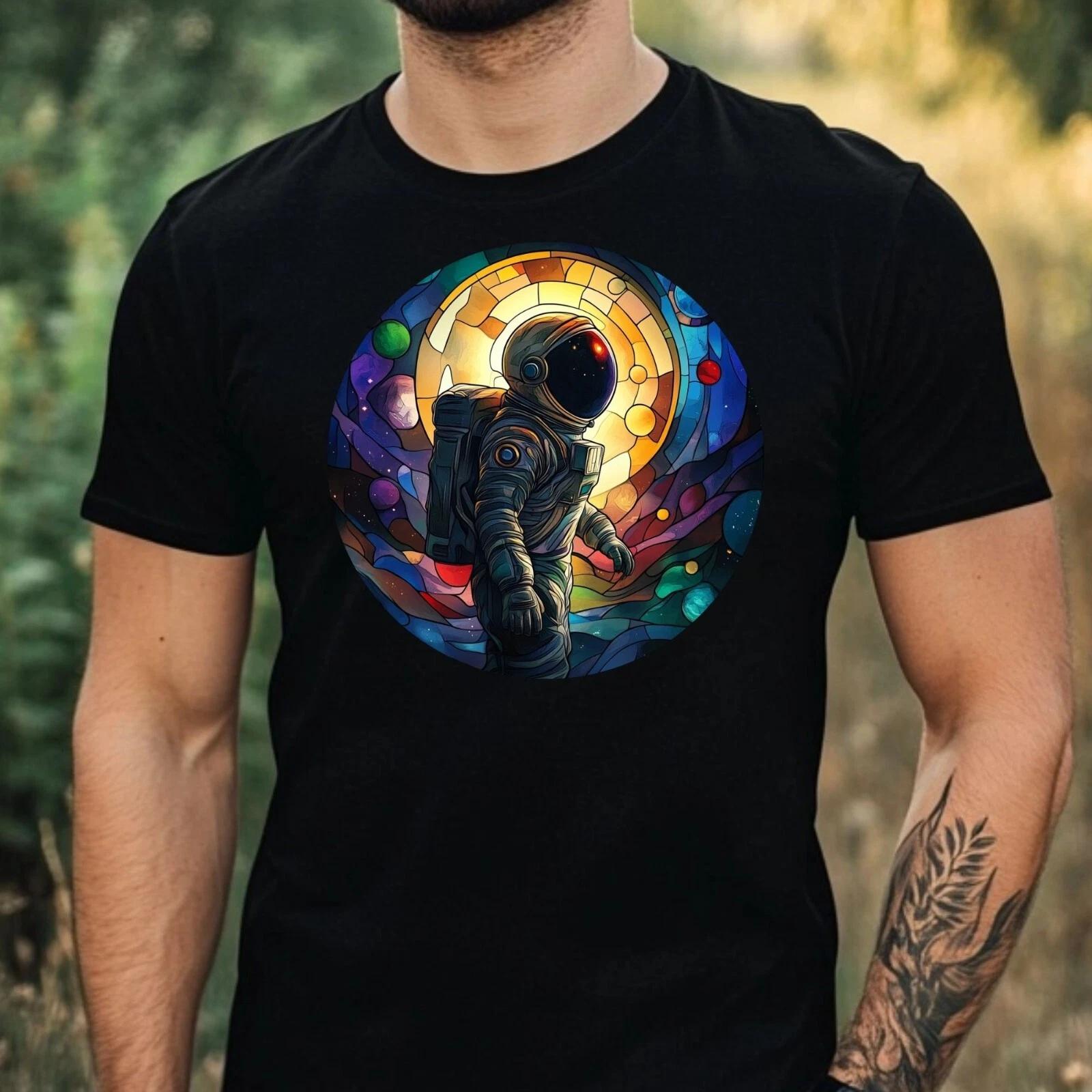 T-Shirt Herren Astronaut Buntglas Motiv Baumwolle Größe XS bis 5XL S