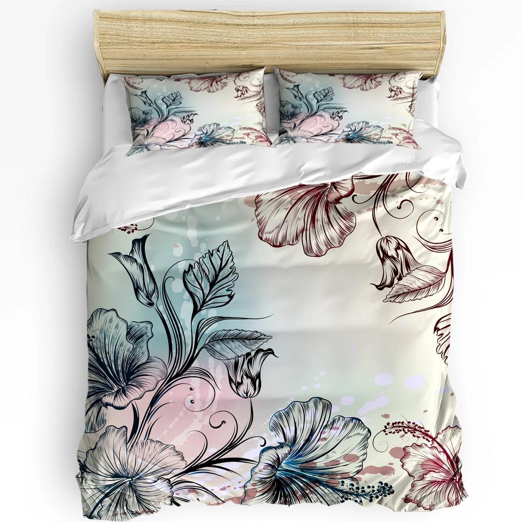 Hummingbird Hibiscus Flower Retro Bedding Set 3pcs Duvet Cover Pillowcase Kids Adult Quilt Cover Double Bed Set Home Textile