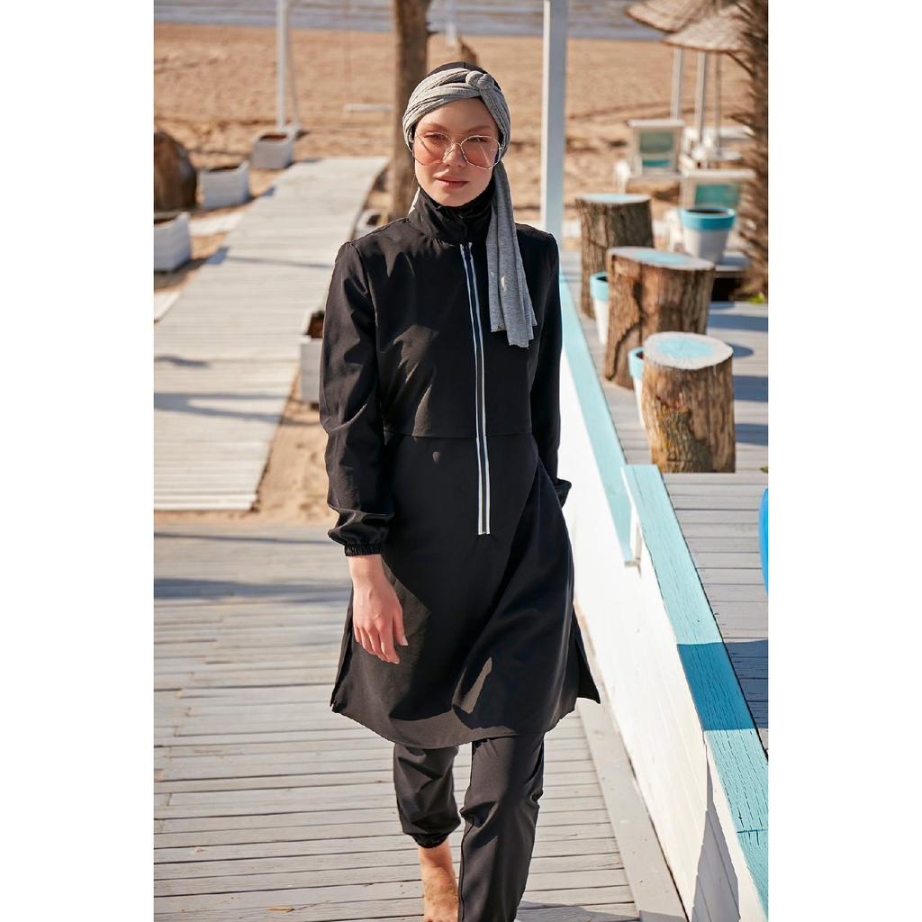 Parat Basic Schwarzer vollständig bedeckter Hijab-Badeanzug M2314
