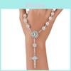 Unisex Glass Rosary Bracelet With Cross Pendant Exquisite Gold And Silver Lace Design