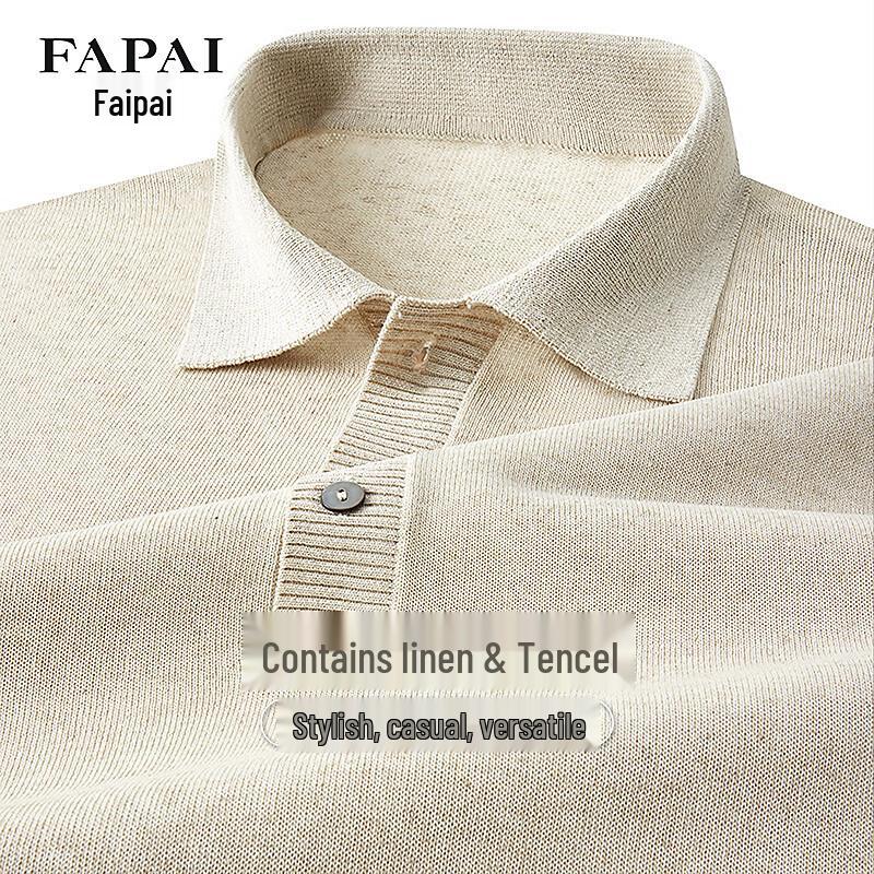 FAPAI Men s Linen Tencel Blend Knitted Polo Shirt M