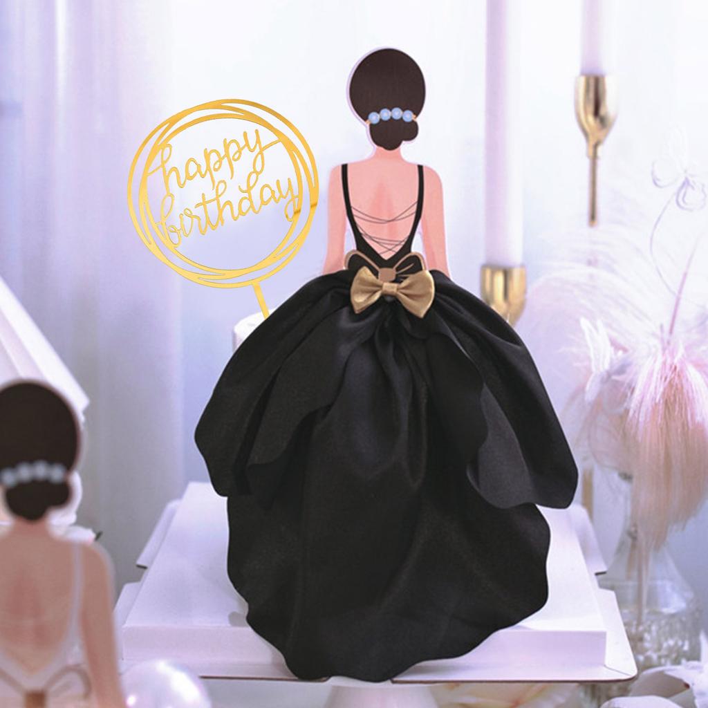 2 st Nya Kreativa Grattis på Födelsedagen Tårttoppar Bakre Siden Gaze Klänning Glad Tårttjej Födelsedagsdekoration Fest Tårtdekoration