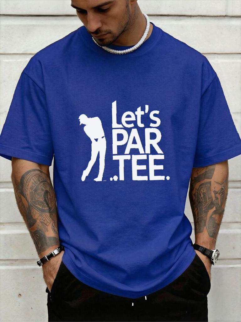Golfer Silhouette And Lets Par Tee Funny Text Front Print Unisexs Crew Neck Short Sleeve Tee Casual Daily Soft Basic Wear Top