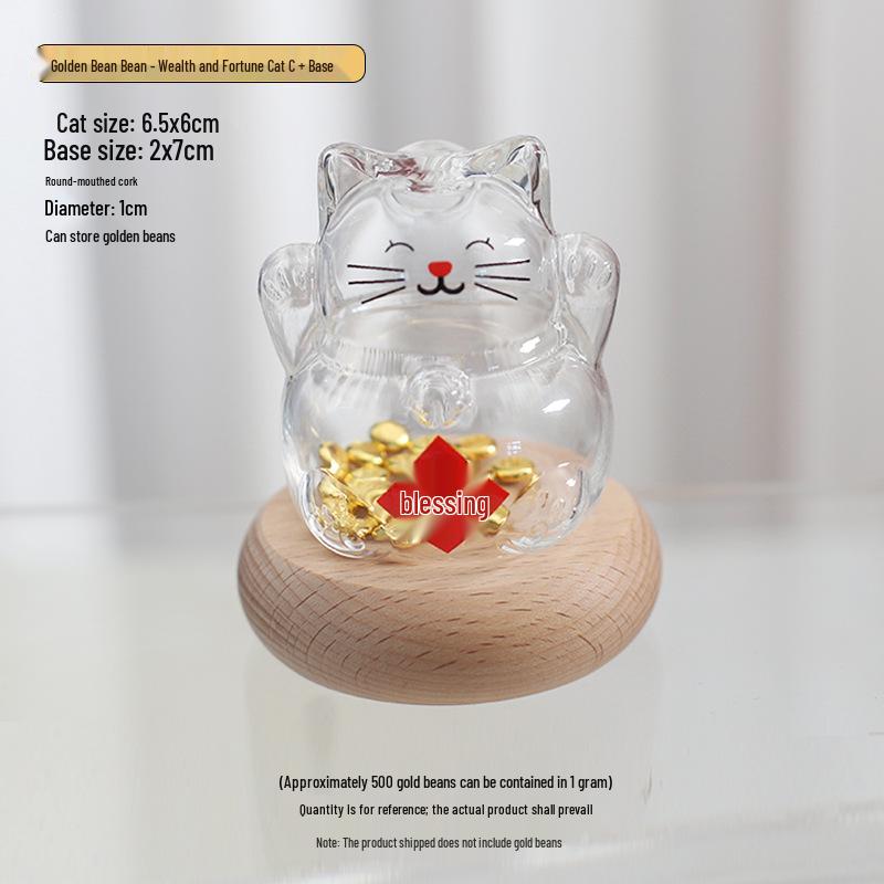 Three-Dimensional High Borosilicate Glass Fortune Cat Coin Bank and Gift Jar.