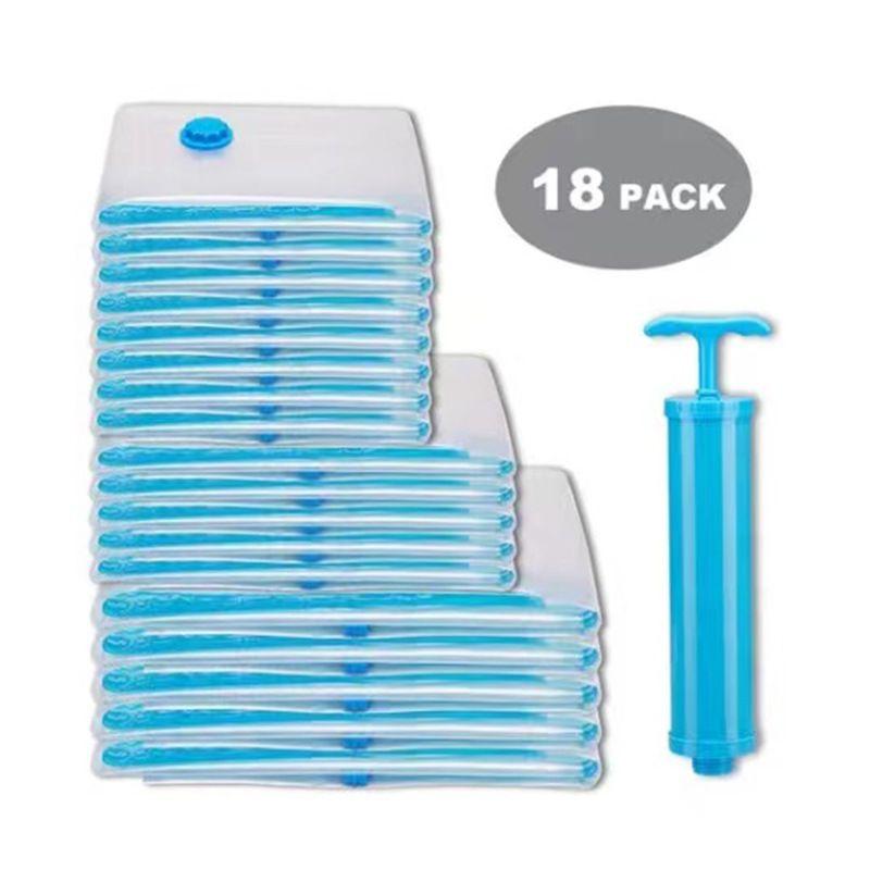 

New Product 18-Piece Set Hand Pump Vacuum Storage Bag Clothes Cotton Quilt Suction Transparent Travel Compression Bag Transparency 36*50cm(8 40X60+5 60X8)