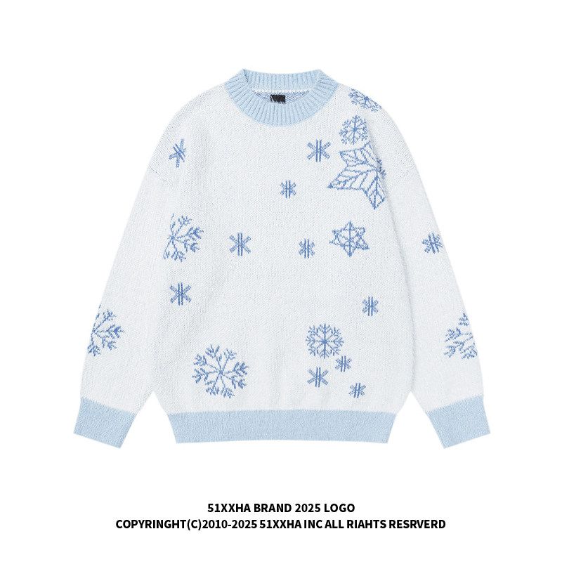 51 Hip-Hop European and American Street Style Hiphop Snowflake Mohair Sweater for Men and Women, Winter Thickened Couple Knitwear Sweater