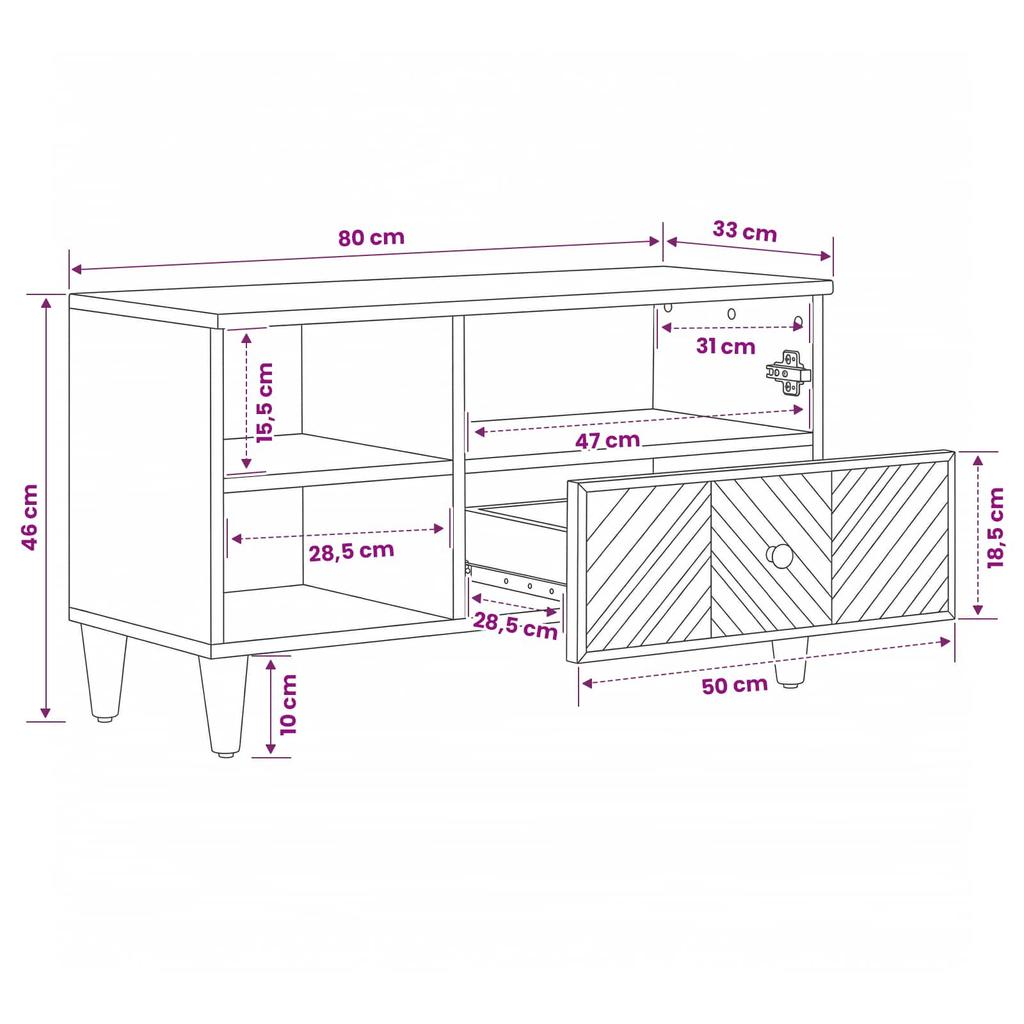 Storage Cabinet in Brown 80 x 33.5 x 46 cm Solid Mango Wood