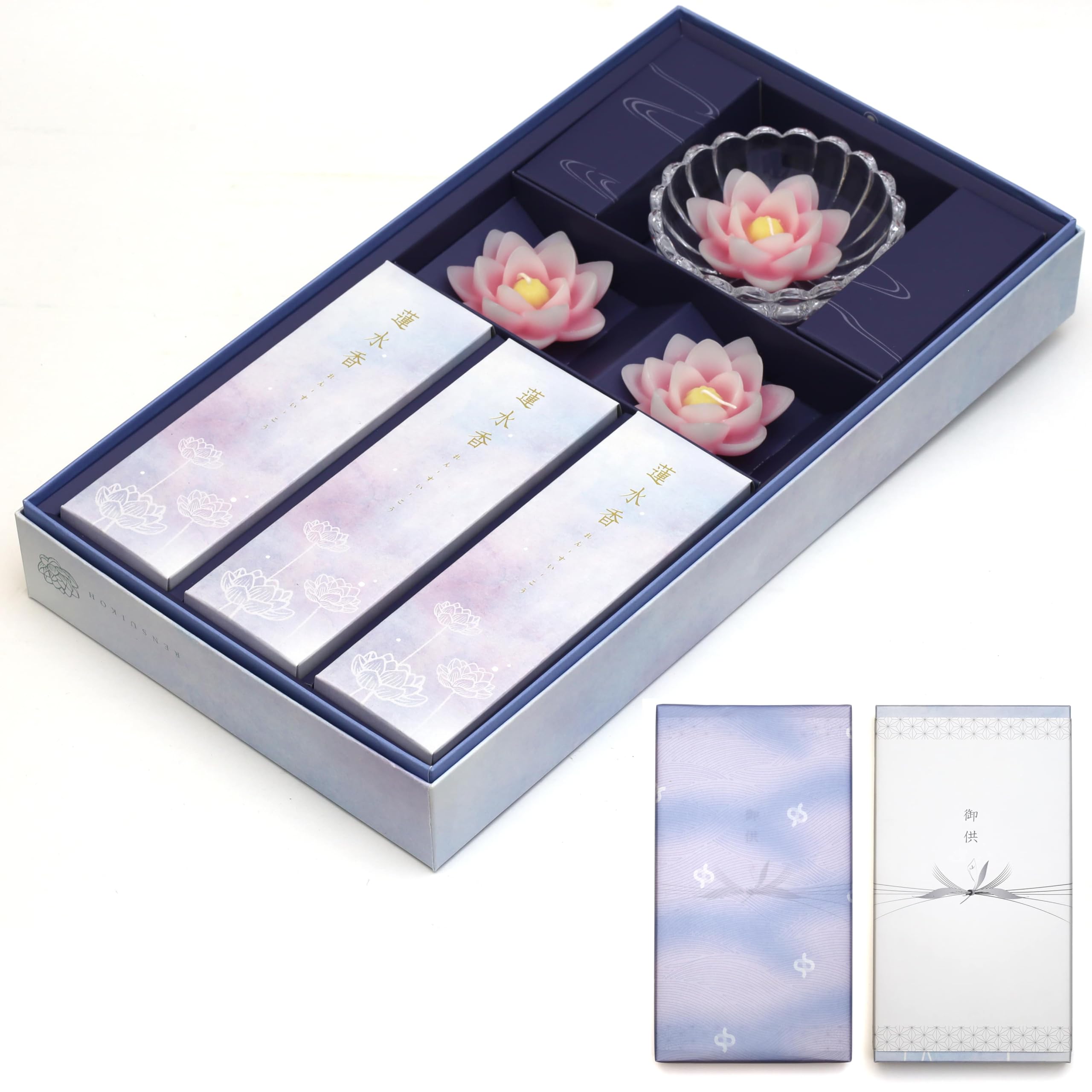 

Sympathy Incense Gifts [Rensui-ko Sandalwood with Outer Wrapping, Candle] Made in Japan, Low Smoke, Gift-Giving Incense, for Buddhist Altars,