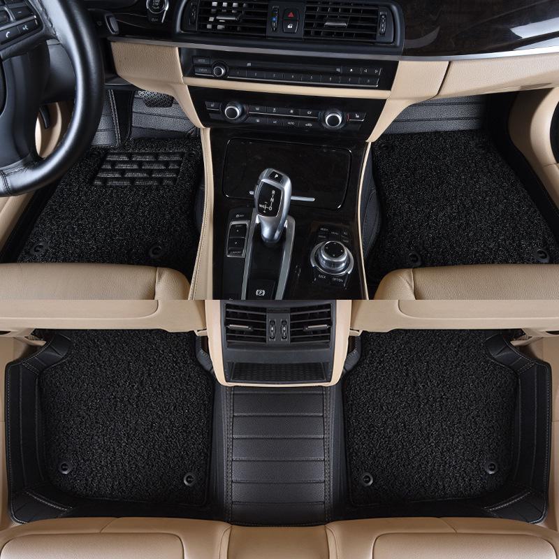 Custom Leather Striped Double-Layer Car Floor Mats with Full Surround Protection