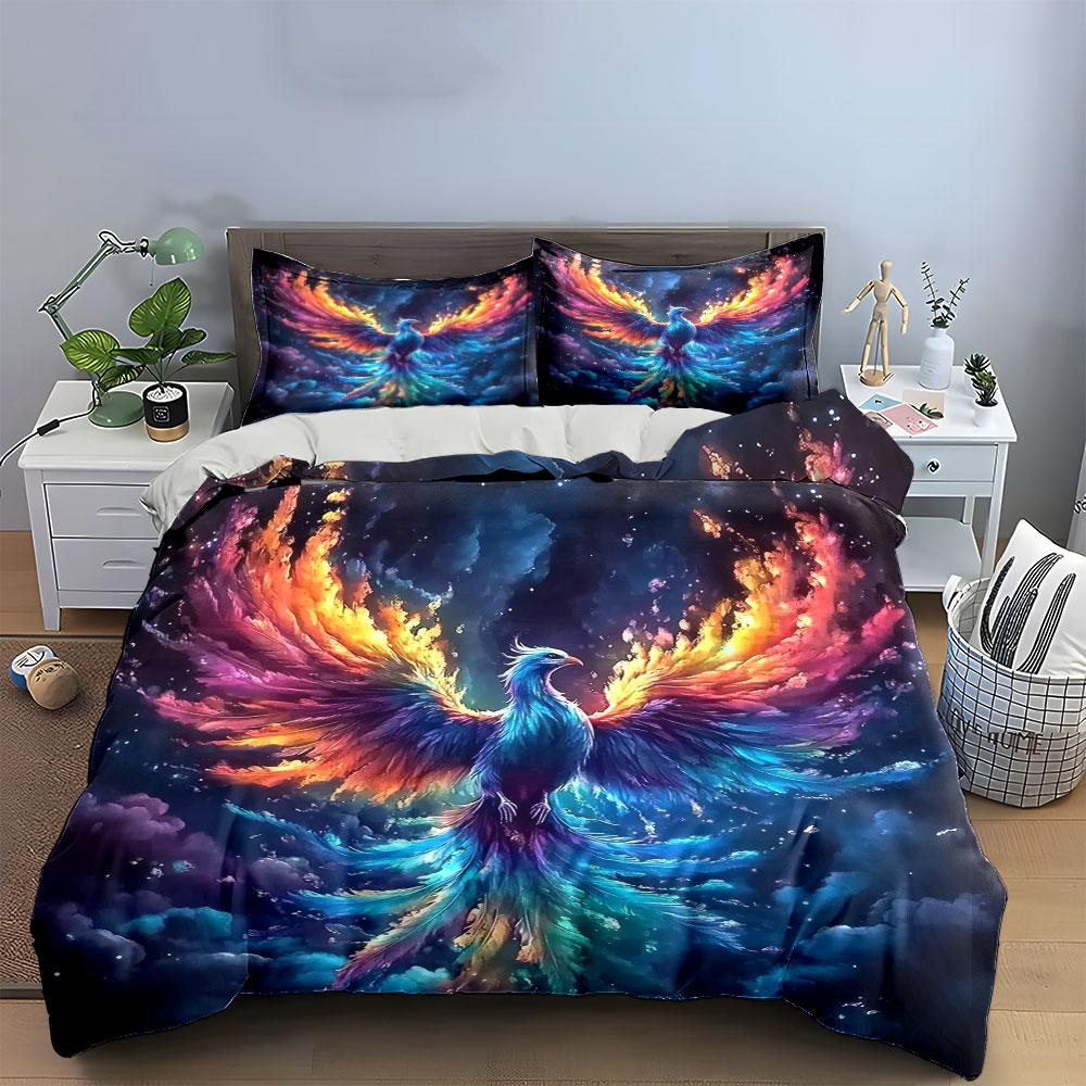 Colorful Phoenix Art Decoration Set Soft Comfortable Duvet Cover Bedding Set Included 1*Duvet Cover & 2*Pillowcases, Gift
