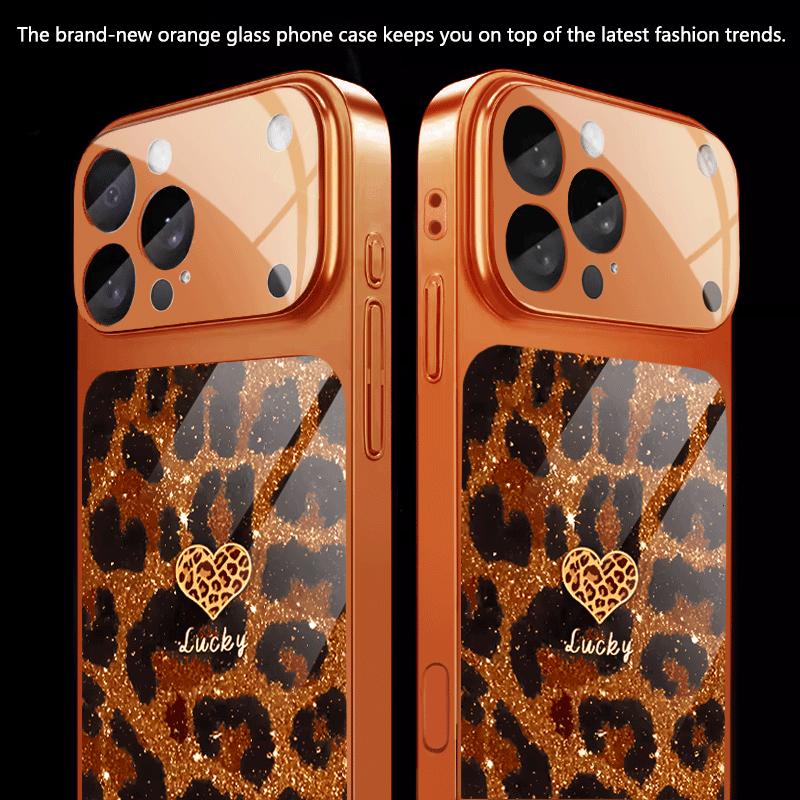 Leopard Print Heart-shaped Pattern Tempered Glass Phone Case Suitable for iPhone 17 16 15 14 13 12 11 Pro/Max/Plus Shockproof