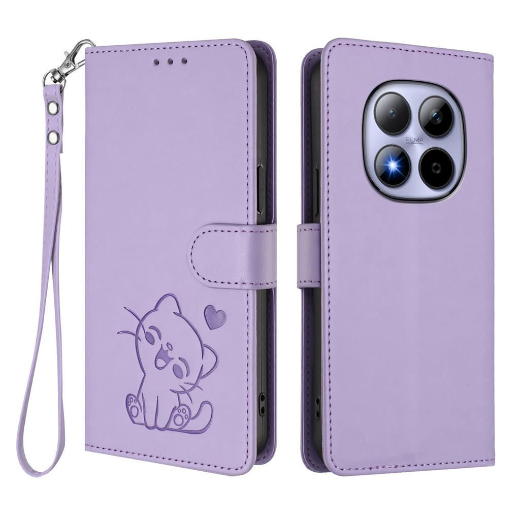 For Xiaomi Redmi Note 15 Pro 5G Wallet Case with Wrist Strap Love Cat Pattern Imprint Leather Phone Cover