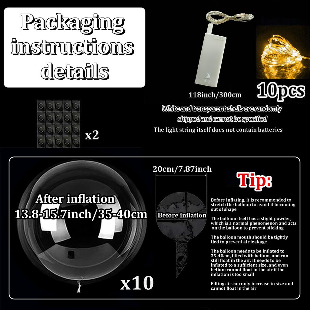 10pcs/set of LED transparent luminous balloons (excluding internal power) for anniversary, wedding, birthday, party decoration