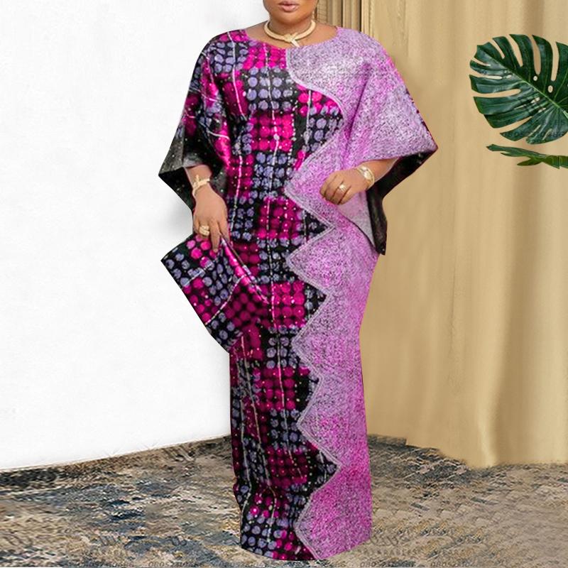 

Женское длинное платье большого размера с круглым вырезом и короткими рукавами с принтом 5XL фиолетовый