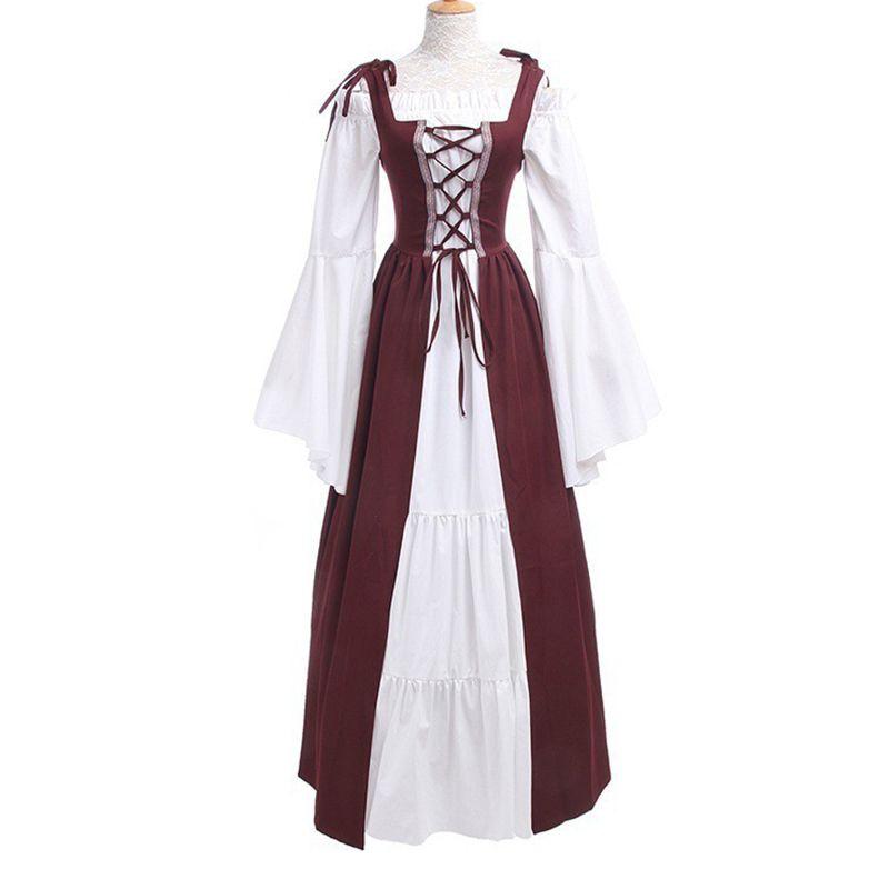 Renaissance Womens Vintage Medieval Long Dress Halloween Gothic Costume Gown