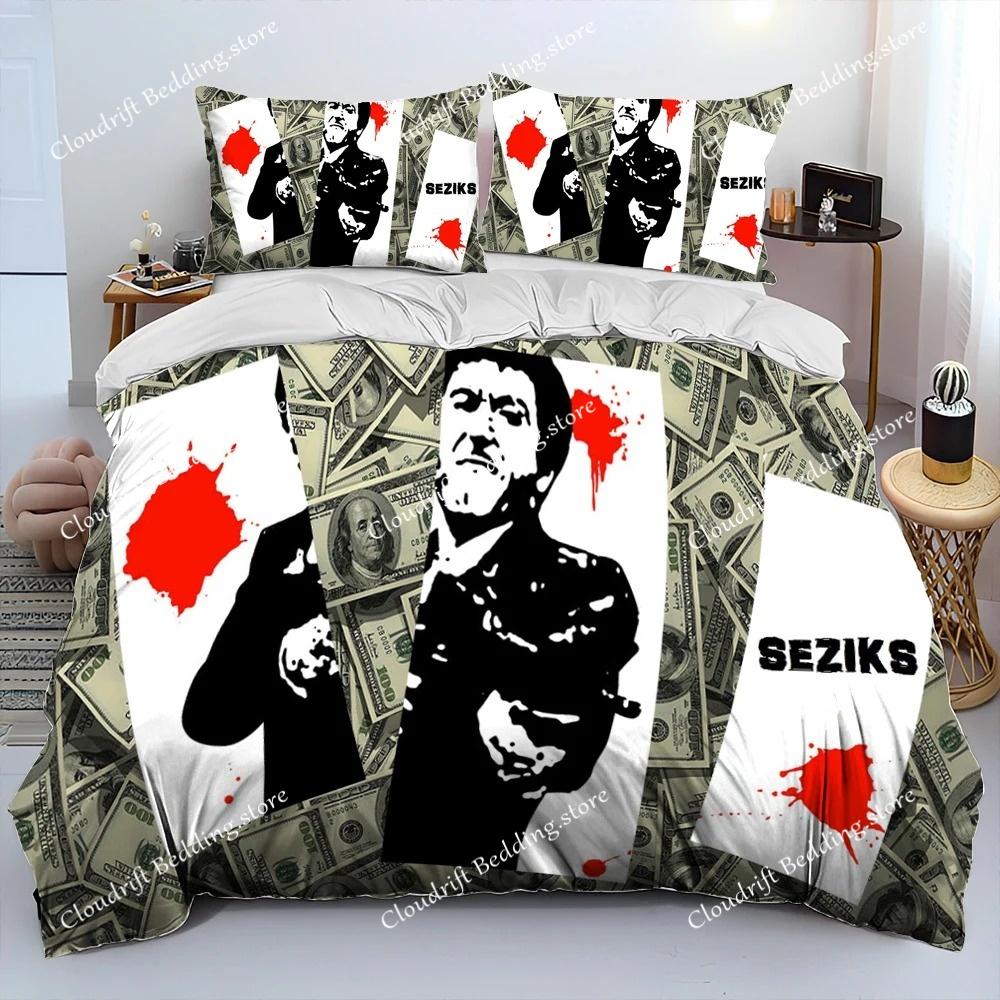Film Scarface Tony 3D-Druck Bettdecke Bettwäsche-Set, Bettbezug Bett-Set Steppdeckenbezug Kissenbezug, King Queen Größe Bettwäsche-Set Kind