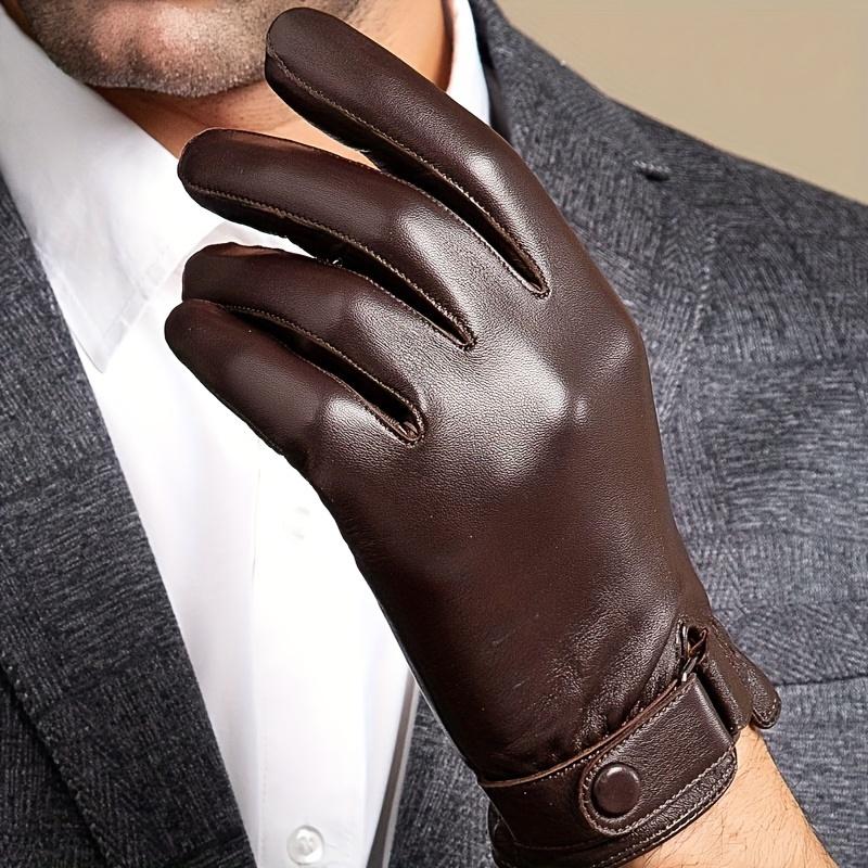 Unisex Button Closure Monochrome Gloves Elegant Genuine Leather Split Finger Gloves Autumn Winter Velvet Lined Warm Waterproof Gloves