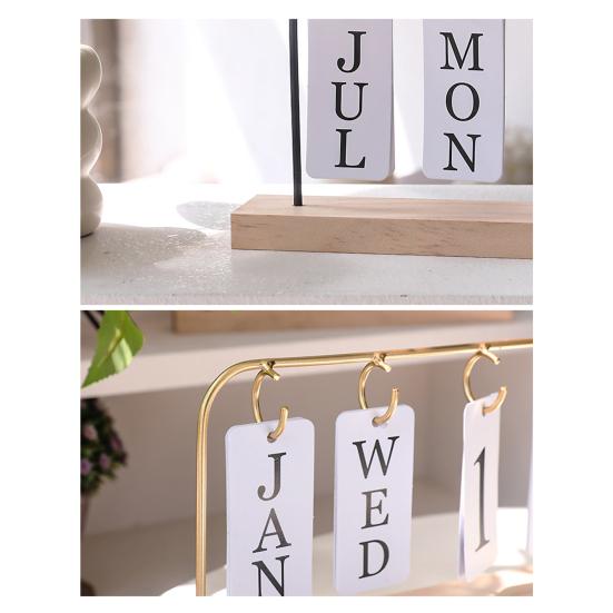 Metal Flip Calendar with Wooden Base Daily Perpetual Desk Calendar Turn Page Month Date Display Standing Desktop Planner for Office Home