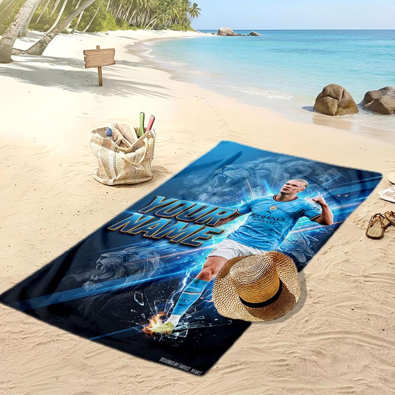 Erling Haaland Personalized Printed Beach Towel Soccer Logo Support Custom Name Text Absorbent Towel For Sport Travel Special Gift