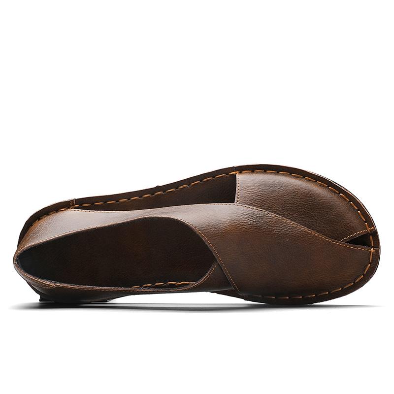 Men Slippers Handmade Simple Flats Gladiator Sandals Summer Roman Sandals Retro Leather Beach Shoes Plus Size