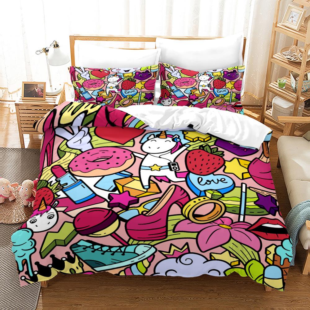 Hip-hop Bedding Set Colorful Soft Brushed Washable Duvet Cover Set King Queen Twin Single Size for Kids Boys Birthday Gifts