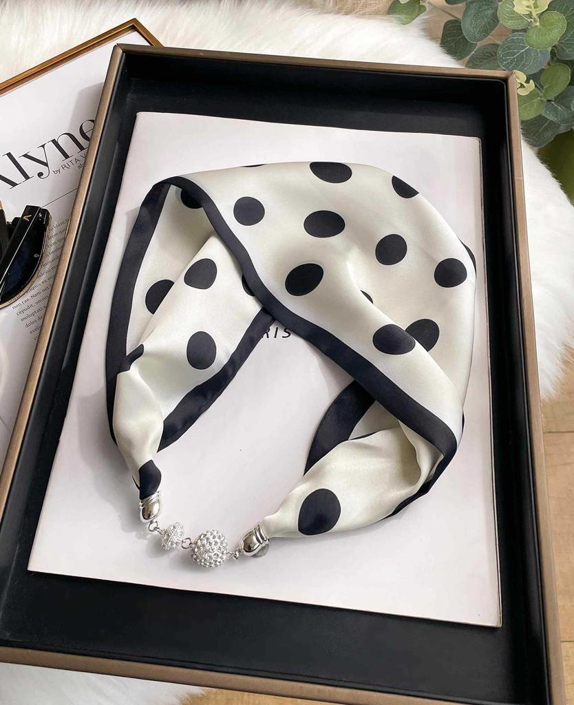 Magnetic Buckle Silk Scarf Headband Internet Celebrity New Magnetic Buckle Bracelet Small Long Women's Summer Casual Necklace Diamond Neck Band