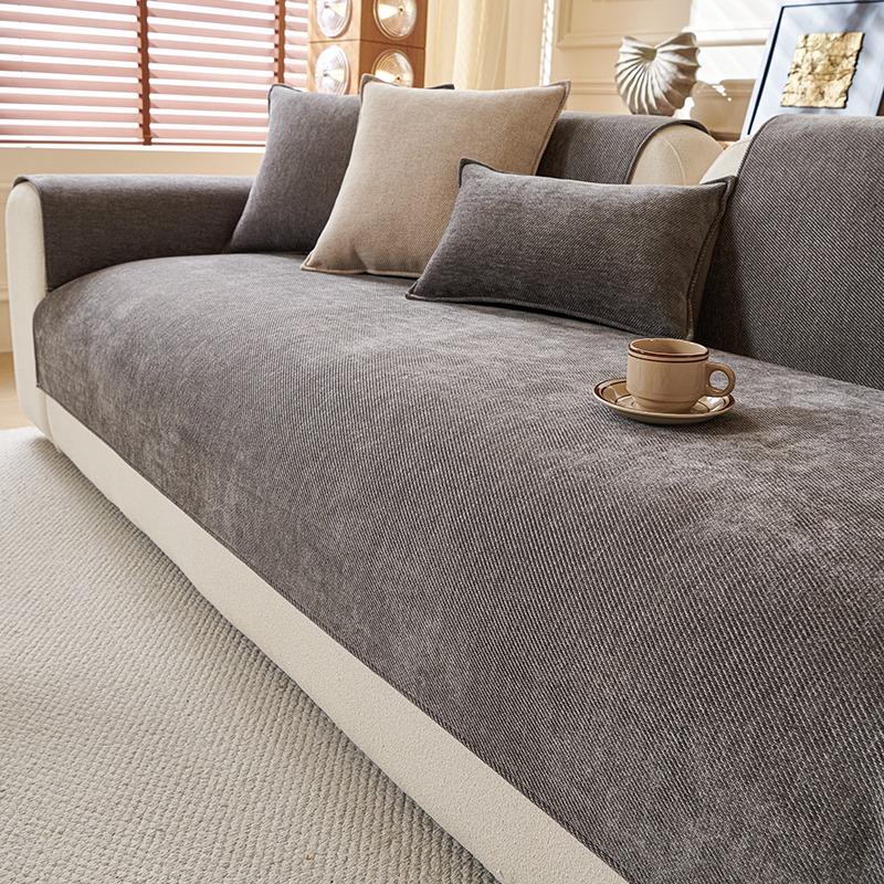 Minimalistische Twill Chenille Anti-Rutsch Sofaabdeckung für alle Jahreszeiten Wohnzimmermöbel Dekor Couchkissenbezug Überwurf