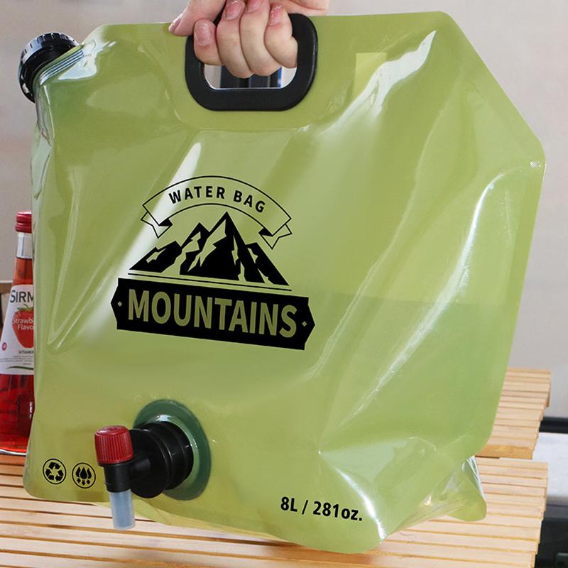 Sac de apă portabil cu robinet pentru camping pliabil, recipient de apă, sac 8L, pliabil, pungă de apă cu mâner, consumabile de camping