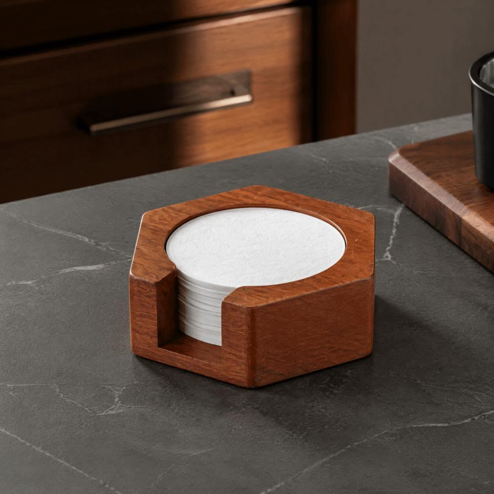 Solid Wood Coffee Paper Filter Holder Round Shape Coffee Filter Paper Storage  Kitchen Storage