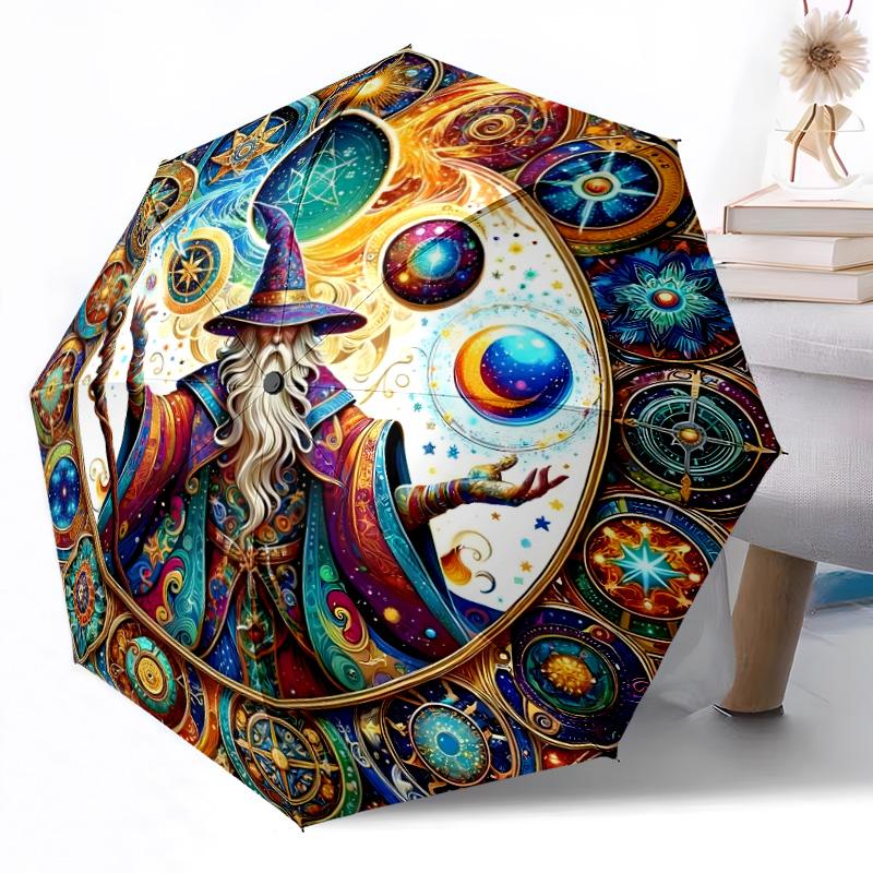 Witchcraft in Stained Glass Outdoor Automatic Umbrella Retractable Design with 8-Rib Durability Lightweight Perfect Gift for Friends Family
