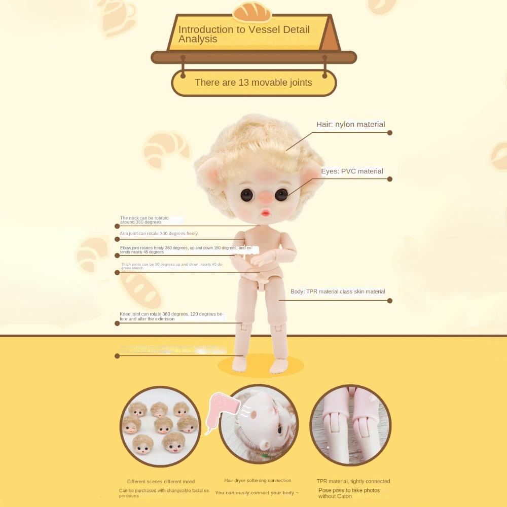 Pig Nose Cartoon Baker Bjd Doll Ball Jointed Body Cute Bjd Anime Doll Big Eyes Toys Dolls  Kids