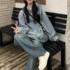 Felpa con cappuccio in denim da donna vintage, vestibilità larga, pullover, felpa alla moda per primavera e autunno