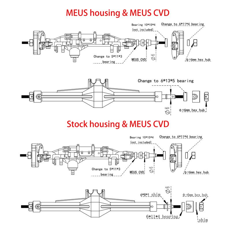 MEUS Racing Isokinetic 3-section CVD Shafts for 1/10 Vanquish H10 Optic Axle Upgrade Parts