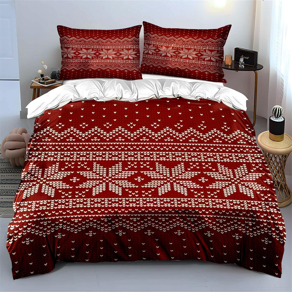 Red Snowflake Bedding Set Bedding Duvet Cover Set Duvet Cover Pillowcases (1 * Duvet Cover 2 * Pillowcases, without duvet insert)