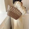 Vegetable basket contrasting color straw bag handwoven bag large capacity shoulder tote bag women's seaside vacation beach women's bag